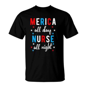 Womens Nurses 4Th Of July Design Gift Independence Day Night Shift V-Neck T-Shirt - Seseable
