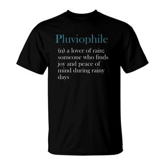 Womens Pluviophile Quotes Rain Themed Gifts Rainy Day V-Neck T-Shirt | Mazezy