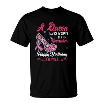 Womens Queens Born November Black Girl - November Birthday Mask T-Shirt - Seseable