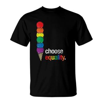 Womens Rainbow Ice Cream - Choose Equality - Gay Pride Month Lgbt V-Neck T-Shirt - Seseable