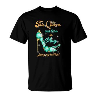 Womens This Queen Was Born In May V-Neck T-Shirt - Seseable