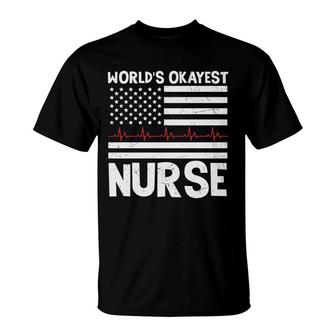 Worlds Okayest Nurse Heartbeat White Graphic New 2022 T-Shirt - Seseable