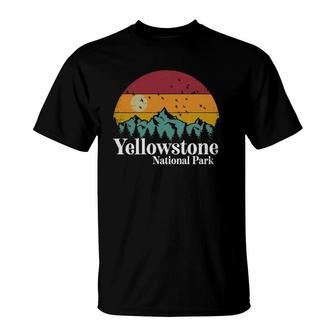 Yellowstone National Park Mountains Retro Hiking Camping T-Shirt | Mazezy