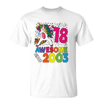 18Th Birthday Dabbing Unicorn Party Gift 18 Years Old Girl T-Shirt - Seseable