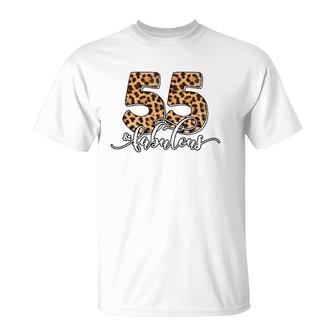 55Th Birthday Fabulous 55 Years Old Cool Leopard Birthday T-Shirt - Seseable