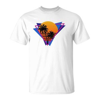80S Style Synthwave Retrowave Aesthetic Palm Tree Sunset T-shirt - Thegiftio