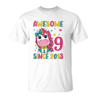 9Th Birthday Party Unicorn Girl 9 Years Old Birthday T-Shirt | Mazezy