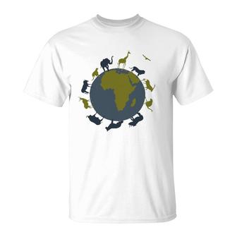 African Animals Globe Wild Animals T-Shirt | Mazezy
