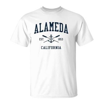 Alameda Ca Vintage Navy Crossed Oars & Boat Anchor T-Shirt | Mazezy