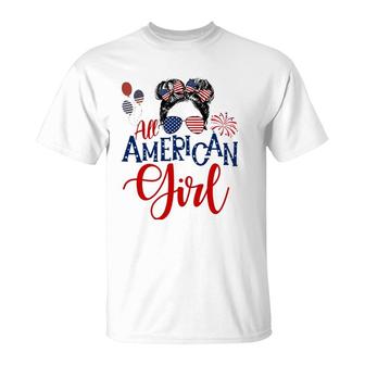 All American Girl 4Th Of July Messy Bun Sunglasses Usa Flag T-Shirt | Seseable CA