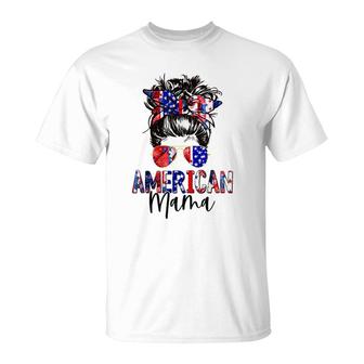 All American Girl 4Th Of July Sunglasses Messy Bun Usa Flag T-Shirt - Seseable