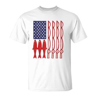 American Flag Fishing 4Th Of July Patriotic Dad Gift Angler T-Shirt - Seseable