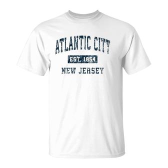 Atlantic City New Jersey Nj Vintage Sports Design Navy Print T-Shirt | Mazezy