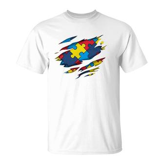 Autism Awareness Power Superhero Puzzle Piece Gift T-Shirt | Mazezy