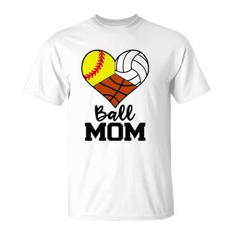 Ball Mom Funny Softball Volleyball Basketball Player Mom T-Shirt | Mazezy