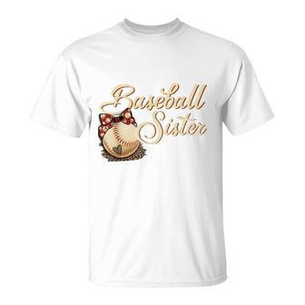 Baseball Sister Leopard Girl Softball Big Sister T-Shirt - Seseable