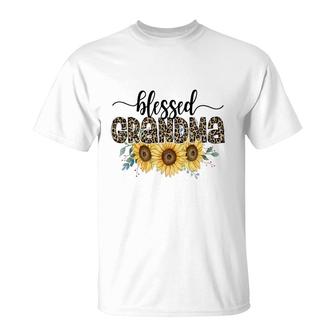 Blessed Grandma Sunflower Leopard Vintage Mothers Day T-Shirt - Seseable