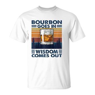 Bourbon Goes In Wisdom Comes Out Bourbon Drinking Lover Gift Raglan Baseball Tee T-Shirt | Mazezy