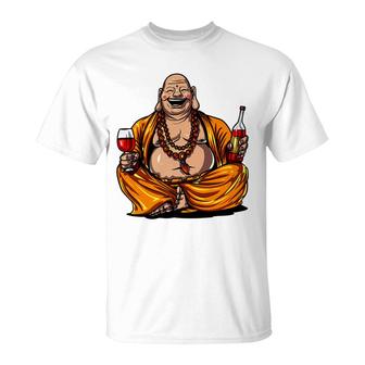 Buddha Wine Drinking Yoga Meditation Spiritual T-Shirt - Monsterry