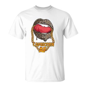 Capricorn Af Girl Juicy Lips Leopard Astrology Zodiac Sign T-Shirt - Seseable