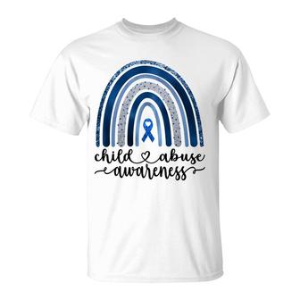 Child Abuse Awareness Boho Blue Rainbow T-Shirt - Seseable