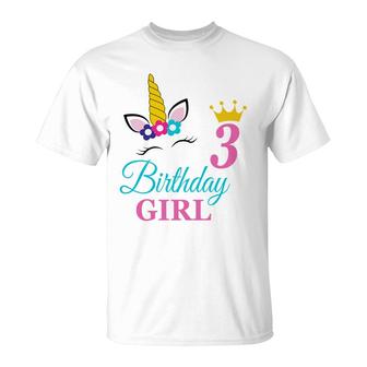 Congratuations 3Rd Birthday Beautiful Unicorn Girl T-Shirt - Seseable