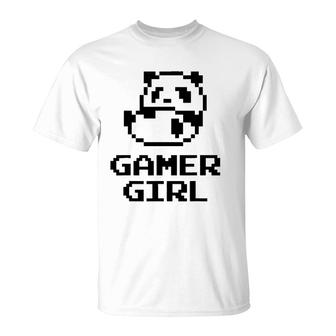 Cool Gamer Girl Cute Panda 8-Bit Gift For Video Game Lovers T-Shirt - Seseable