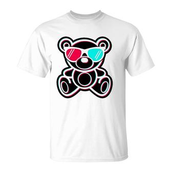 Cool Teddy Bear Glitch Effect With 3D Glasses T-Shirt - Seseable