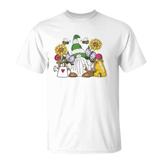 Cute Flower Garden Gnome With Bees And Flowers Gift Gardener T-Shirt | Mazezy