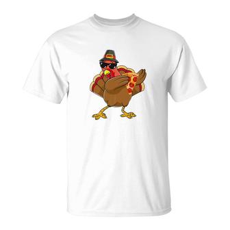 Cute Save A Turkey Eat Pizza Thanksgiving Kids Adult V T-Shirt - Monsterry