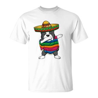Dabbing Boston Terrier Mexican Poncho Sombrero Cinco De Mayo T-Shirt - Seseable