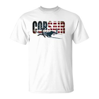 F4u Corsair Us American Flag T-Shirt - Seseable