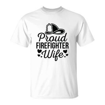 Firefighter Proud Wife Heart Black Graphic Meaningful T-Shirt - Seseable