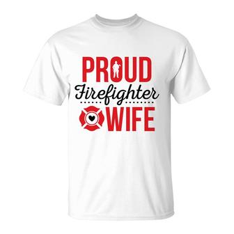 Firefighter Proud Wife Red Black Graphic Meaningful T-Shirt - Seseable