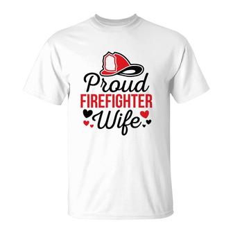 Firefighter Proud Wife Red Heart Black Graphic Meaningful T-Shirt - Seseable