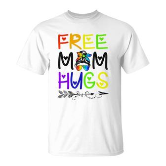Free Mom Hugs Messy Bun Rainbow Lgbt Pride T-Shirt - Seseable