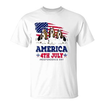 Funny Basset Hound With Us American Flag 4Th Of July T-Shirt - Seseable