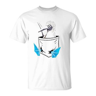 Funny Bird Drawing Fancy Blue Footed Booby In Pocket T-Shirt | Mazezy