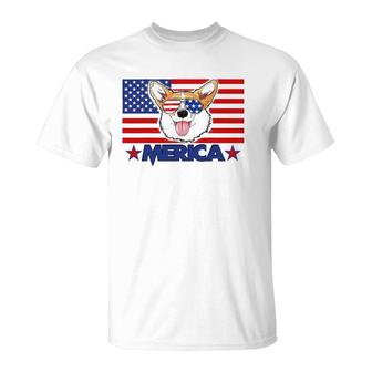 Funny Corgi Dog Merica 4Th Of July Independence Day T-Shirt - Seseable