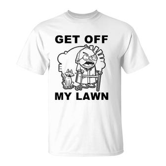 Funny Grumpy Old Man Get Off My Lawn T-Shirt - Seseable