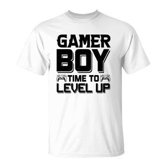 Gamer Boy Time To Level Up Black Design Birthday Boy Matching Video Gamer T-Shirt - Seseable