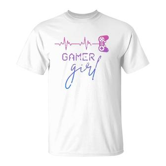 Gamer Girl Cute Heartbeat Gamer For Girl Video Game Lovers T-Shirt - Seseable