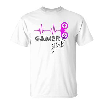Gamer Girl Heartbeat Gamer For Girl Video Game Lovers Cute T-Shirt - Seseable