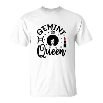 Gemini Girl Curly Hair Lipstick Decoration Birthday T-Shirt - Seseable