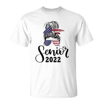 Girls Senior 2022 Class Of 22 Messy Bun Seniors T-Shirt - Seseable
