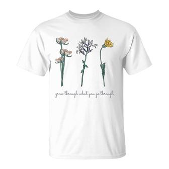 Grow Through What You Go Through Vintage Wildflower Poppy T-Shirt - Seseable