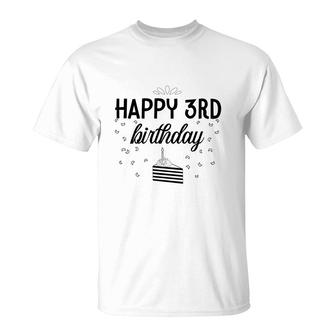 Happy 3Rd Birthday Black Version With A Sweet Cake Birthday T-Shirt - Seseable