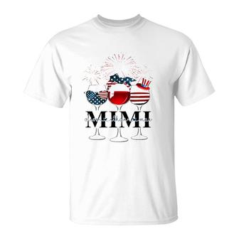 Happy 4Th Of July Mimi Three Wine Glasses And Fireworks T-Shirt - Seseable