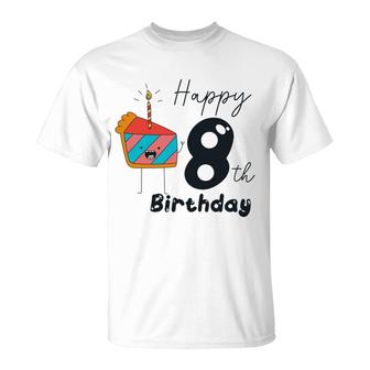 Happy My 8Th Birthday With Beautiful Cake Birthday T-Shirt - Seseable
