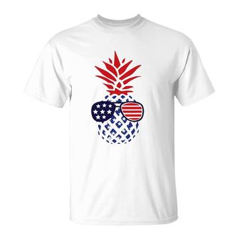 Hawaiian Pineapple American Flag Sunglasses 4Th Of July T-Shirt - Seseable